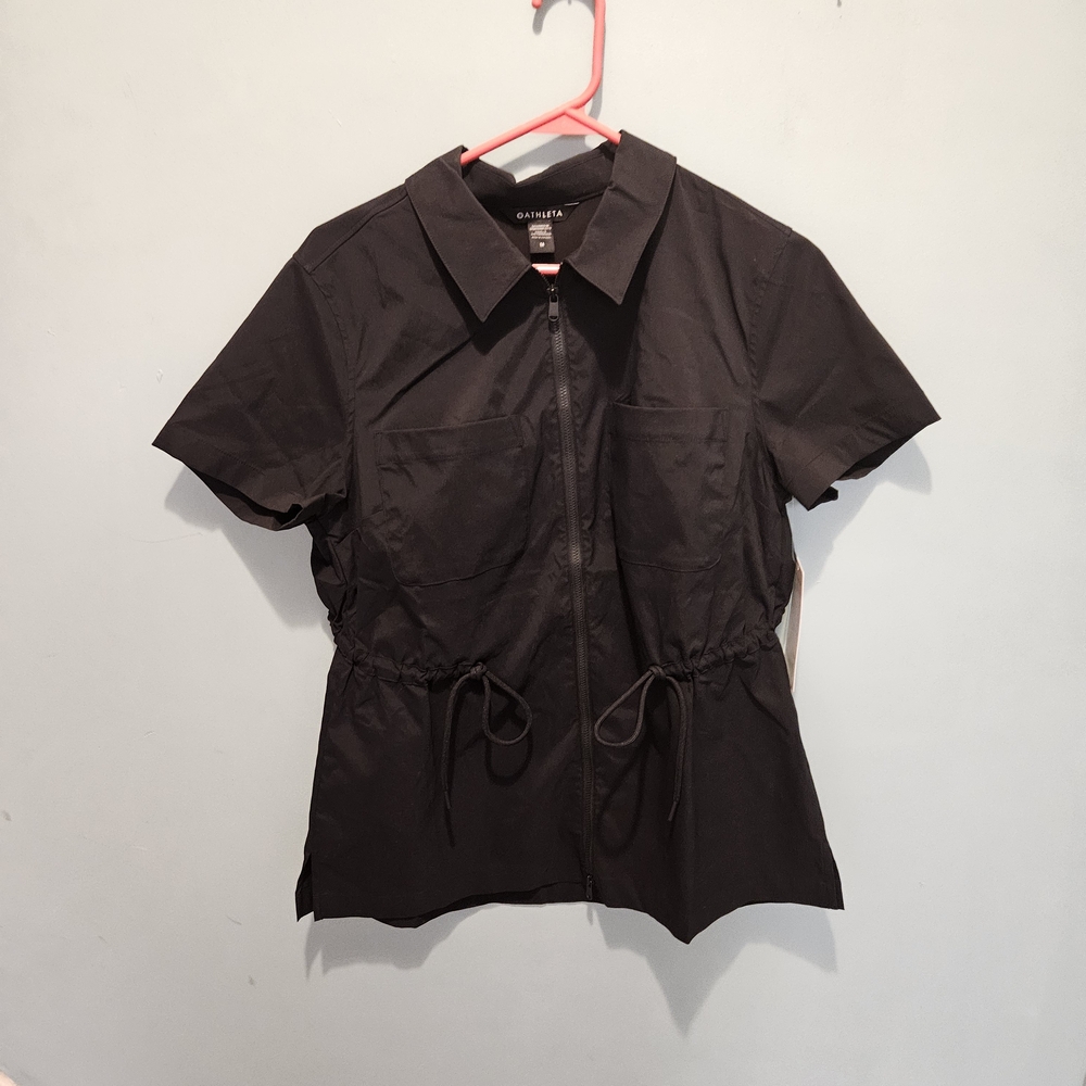 Black Short Sleeve Zip-Up Shirt